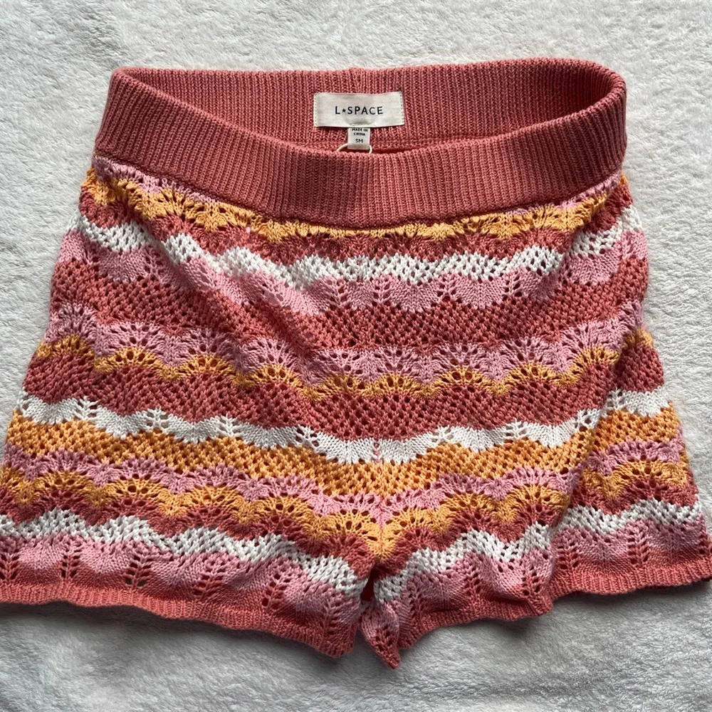 L*Space Stylish Pink and Orange Crochet Women Shorts - Picture 2 of 4